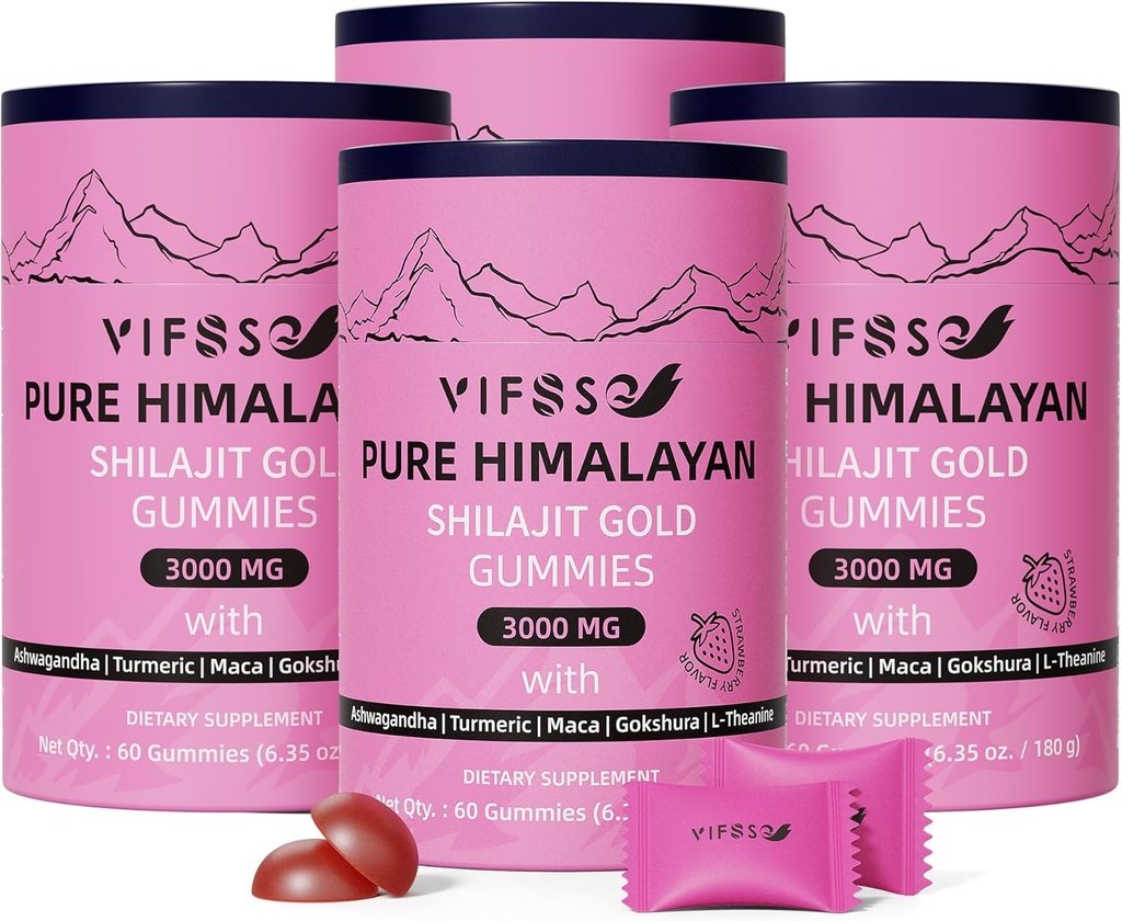 Gumiile Shilajit, 3000 Mg Shilajit Pure Himalayan Organic cu Ashwagandha, Gumiile Turmerice fără zahăr pentru bărbați și femei, Suplimentul Shilaj, Non-GMO Nature Shilajit pentru energie, 240 Gume