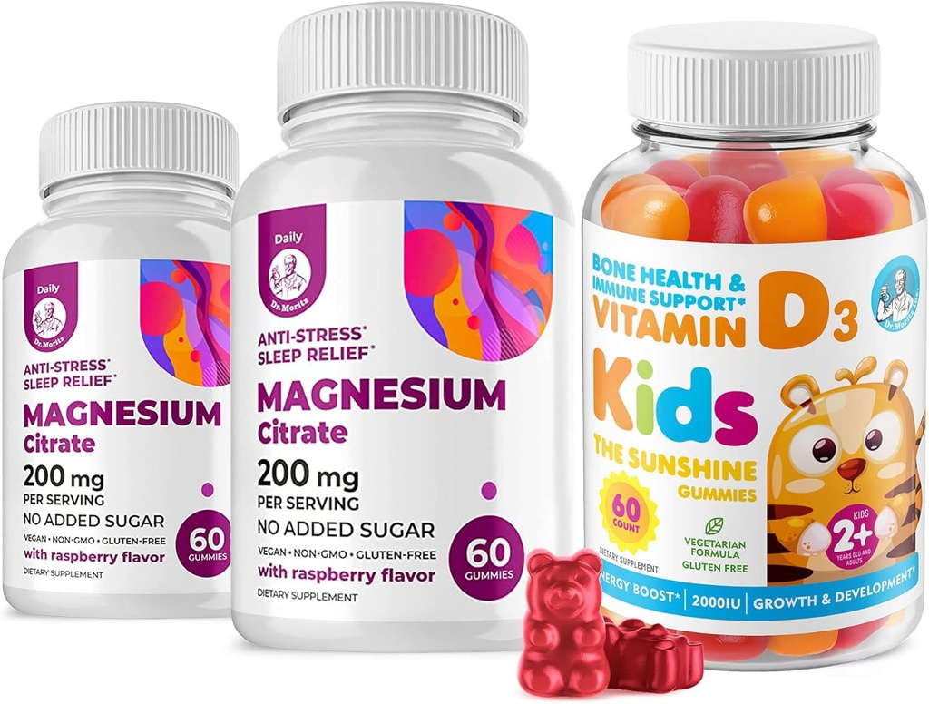Vitamina D Gumies pentru copii &amp; Adulţi 2000 UI şi gume de magneziu - suplimente de vitamina D3 sănătoase 1000 UI - Suport imun vegetarian Gelatină-gratuit cu zahăr-gratuit de magneziu Chews pentru copii şi adulţi
