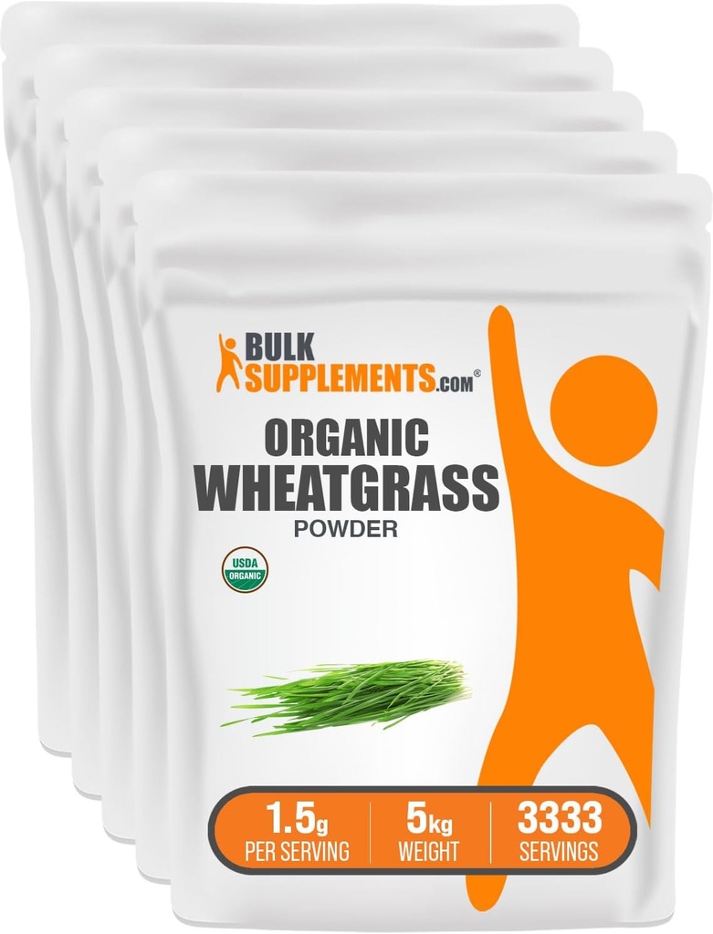 BulkSupplements.com Pulbere organică Wheatgrass - Super Greens organice pulbere, Superfoods Supliment - Vegan & Gluten gratuit, 1,5g per Serving, 1kg (2,2 lbs) (Pachet de 5)
