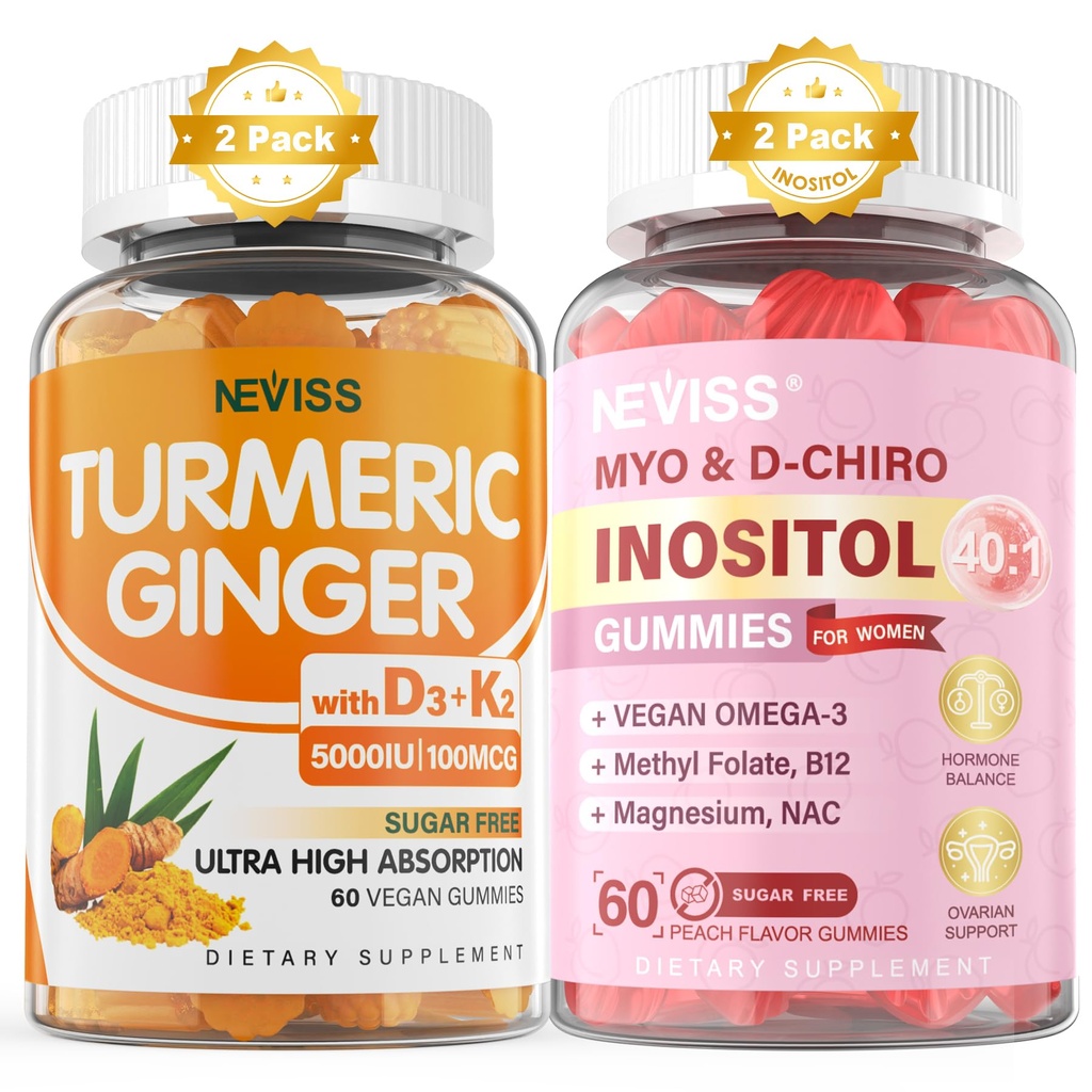 Zahăr 2Pack Turmeric Ginger Gummies & 2Pack Myo-Inositol & D-Chiro Inositol Gumies