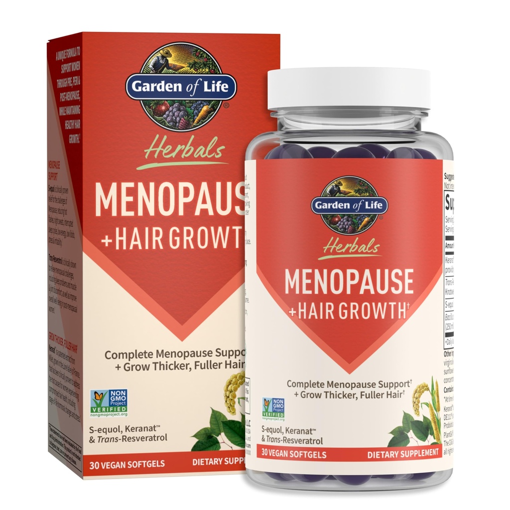Gradina de viata Herbals Menopause Supliment cu S-equol & Trans-Resveratrol pentru Multi-Symptom Relief, Keranat pentru mai gros, Fuller Hair Growth 