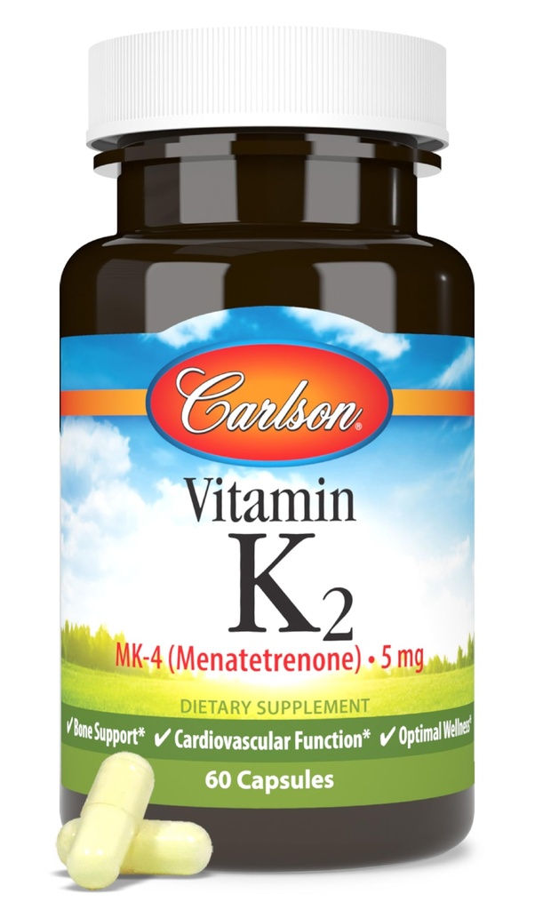 Carlson - Vitamina K2, MK-4 (Menatetrenon), Vitamina K Supliment, Bone & Heart Health, K2 Vitamina, Soy-free, 60 capsule