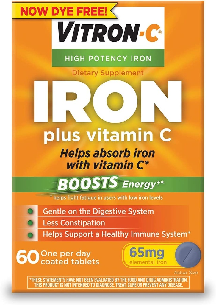 Vitron-C Supliment de fier de mare potenta cu vitamina C, pachet de 3 (180 Număr total)