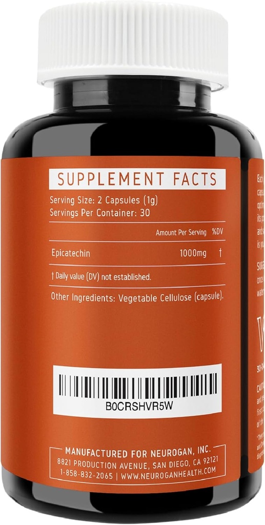 Capsule Epicatechin potent 500mg Fiecare,1000mg/serving - Suport avansat pentru oxid de azot, sanatate musculara si rezistenta - pentru sportivii cauta performanta Edge - 30.000 Total, 60ct. Made in USA