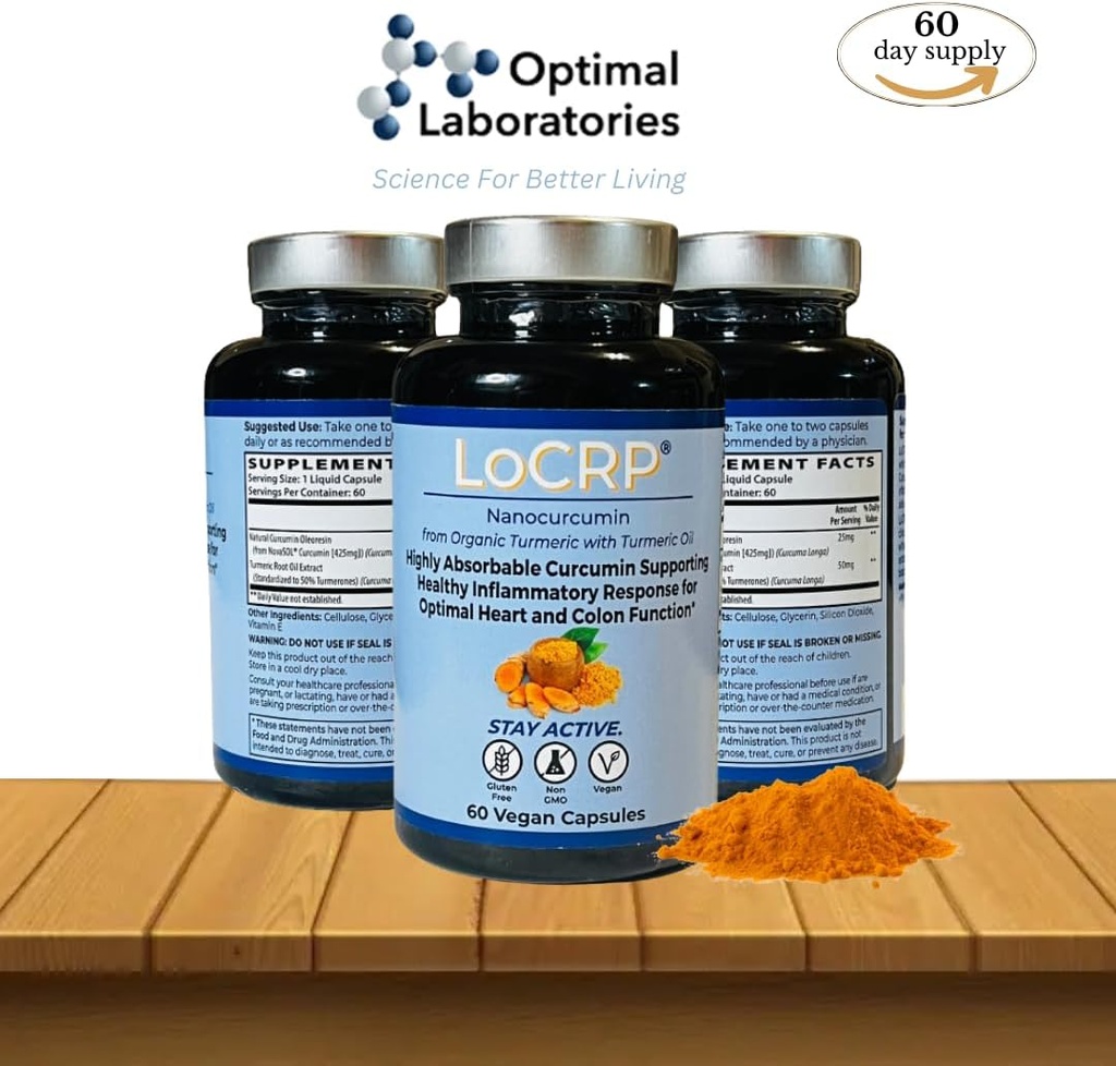 LoCRP Nano-Absorb Curcumin & Capsule de ulei Turmeric - Vegan, Inima & Suport Colon, 60 de zile de aprovizionare