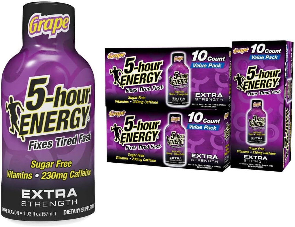 5 ore energie Putere suplimentară Shot, Aroma de struguri, 30 Conte, 1.93 oz., Zero Calories & Sugar-Free 230 mg energie cafeinate Shot, Aminoacidi & B Vitamine, Suplimente alimentare