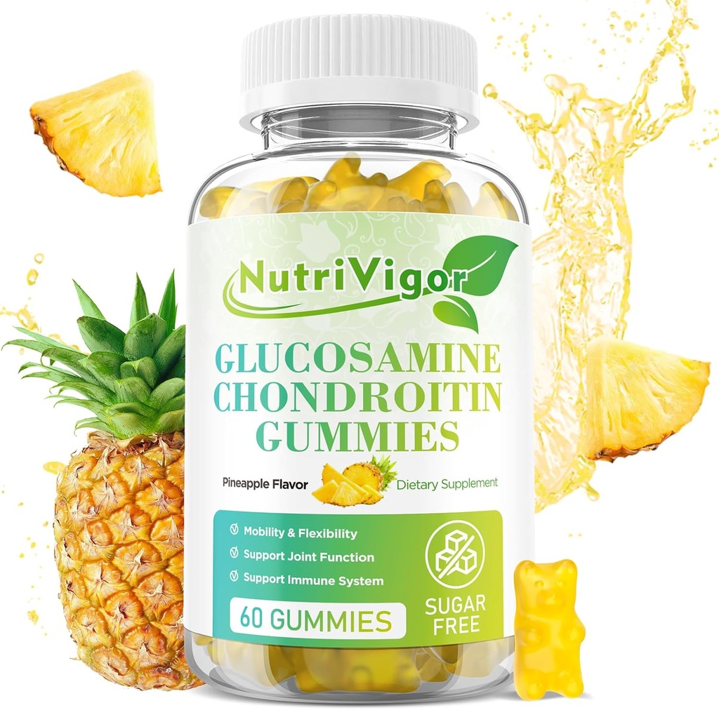 Glucosamine Chondroitin Gummies, Supliment de suport comun cu MSM & Elderberry, Suport imun antioxidant pentru adulți, Aroma Ananas, 60 Conte
