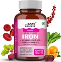Fier Plus pentru femei (Plant based, Chelated Iron, Acid folic, VIT C, B12, B9, Spanac, Beetroot Extract) - Absorbție ridicată, susține construirea de sânge, energie și imunitate, 100% RDA, 120 comprimate