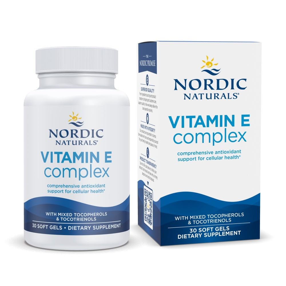 Nordic Naturals Vitamina E Complex, nearomat - 30 Geluri moi - 6 Forme de vitamina E pentru suport antioxidant - Protectie celulara - Non-GMO - 30 Serviri