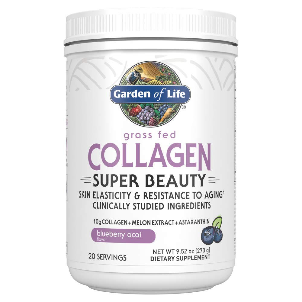 Gradina de viata Iarba Fed Colagen Super praf de frumusete - Acai afine, 20 Serviri, pentru femei unghii de par articulatii, Colagen Peptide pulbere + Suplimente de proteine