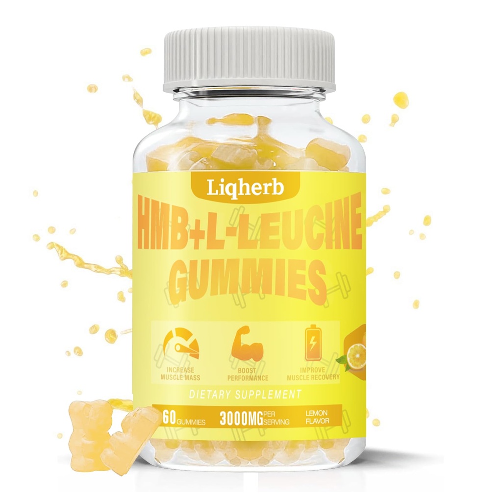 HMB și leucine Gummies, cu 3000mg HMB și L-Leucine Supliment pentru recuperare musculară, masa musculară și îmbunătățirea perseverenței, pentru bărbați și femei, Non OMG-uri, Vegan, Gluten gratuit, Lemon Flavor, 120 Gummies