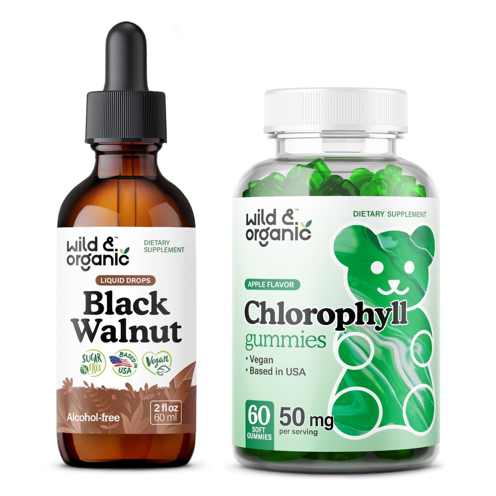 Salbatice si organice negru de nuc Tinctura 2 fl oz & Clorofile Gummies 60 Count