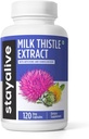 STAY ALIVE Milk Thistle Supliment cu rădăcină de păpădie și extract de anghinare, 80% Silymarin Complex, 120 pastile, 100% Pure Anghinare Extract de praf de frunze, capsule de plante non-GMO și gluten-free