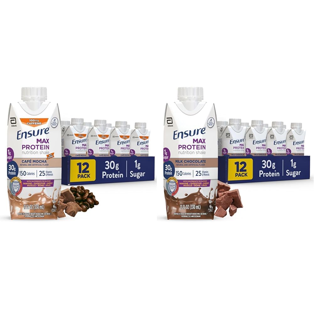 Asigurați-vă că se agită nutrițional de proteine Max cu 30g proteine, 25 vitamine și minerale, 7 arome, inclusiv Cafe Mocha și ciocolată cu lapte, pachet de 12, Gluten gratuit