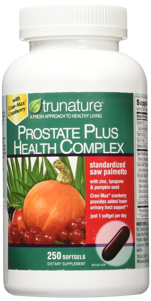 Trunature Saw Palmetto Complex de sănătate prostată cu zinc, Licopen și semințe de dovleac, 250 Softgels
