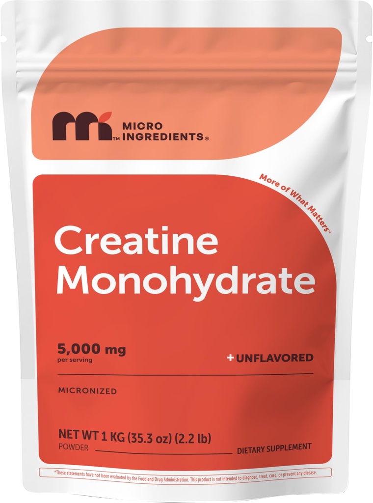 Micro Ingrediente Create monohidrat pulbere 1 kg (2,2 Lbs), 5000 mg Per Serv, Micronizat Create Powder, Nearomated, No Filler, Keto & Vegan, Easy Dizolvation, Pre Workout pentru femei și bărbați