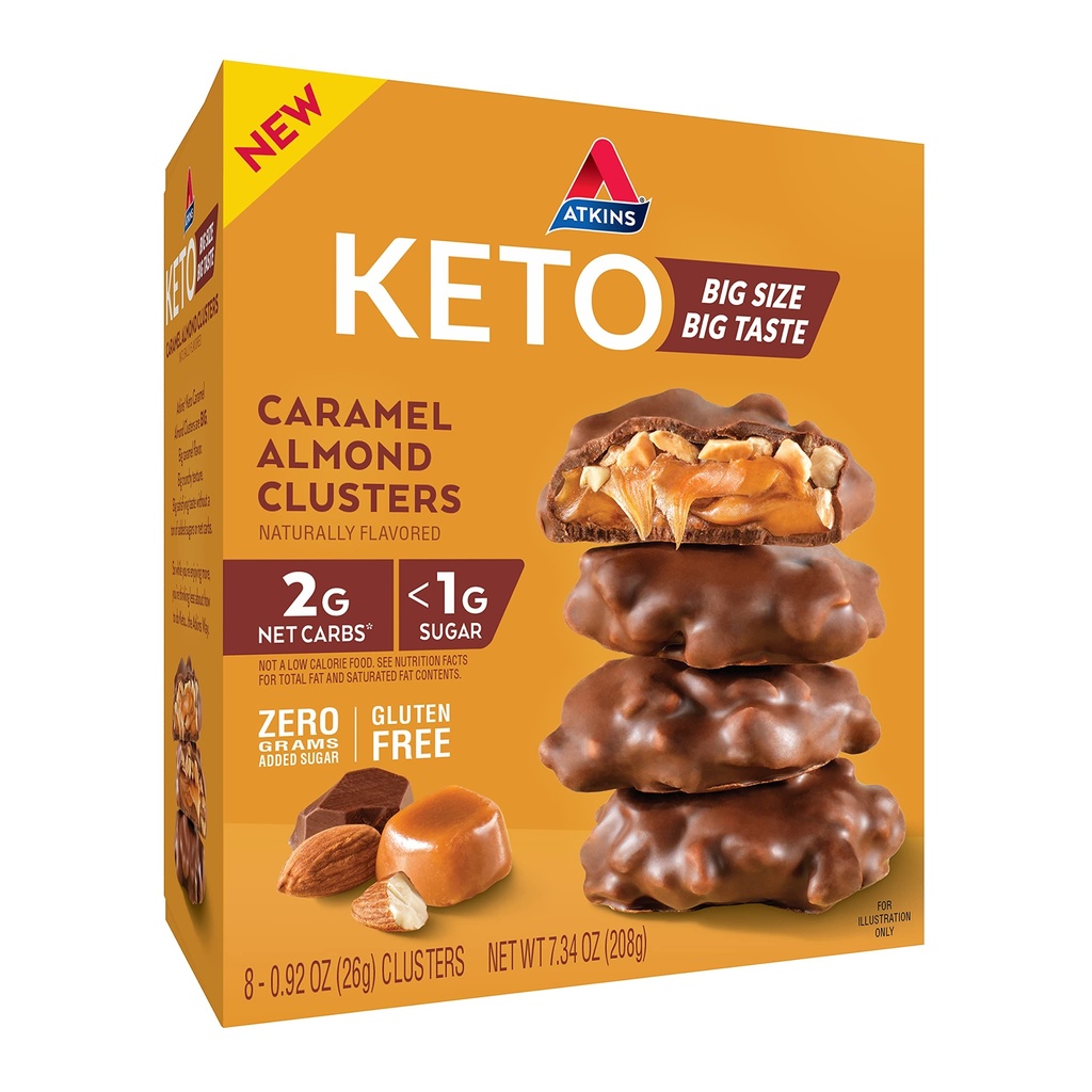 Atkins Caramel Almond Clusters, Gluten Free, High in Fiber, 1g Sugar, 2g Net Carb, Keto Friendly, 8 Conte