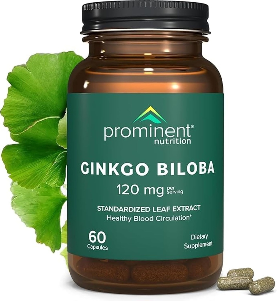 Nutriție proeminentă Ginkgo Biloba 120mg - Ginkgo Biloba Leaf Extract, Suplimente vegetale pentru a ajuta la susținerea memoriei & focus- Vegan, Non-GMO, Gluten-Free, Soy-Free, 60 de zile de aprovizionare - 1 ambalaj