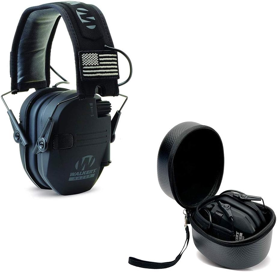 Walker's Razor Slim Electronic Shooting Audiere protecție Muff (Sound Amplificare și Suprimare) cu protecție caz