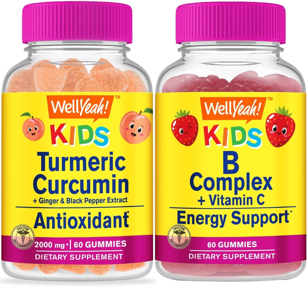 Ei bine Da Curcumin Turmeric Copii + B Complex Copii, Gume Bundle - mare Tasting, Supliment de vitamine, Gluten gratuit, OMG gratuit, Guma de mestecat