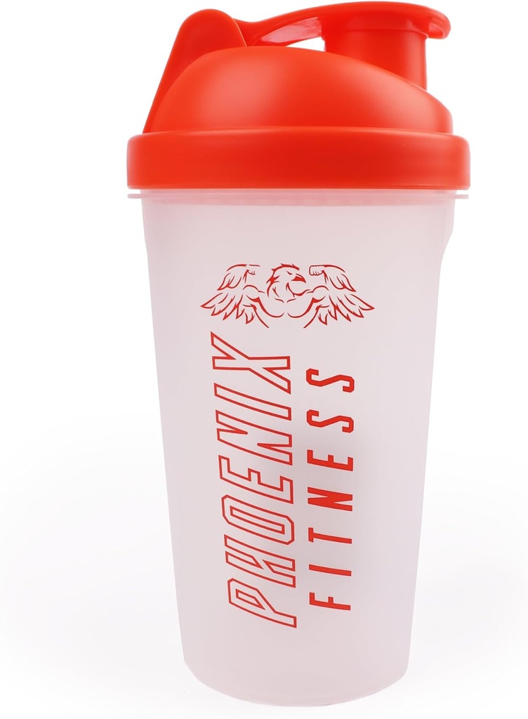 Phoenix Fitness Proteine Shaker flacon - 500ml Leakproof Sticluță cu șurub Top Lid și Mesh Grid - Seif BPA gratuit Sport & Gym Sticla - Orange