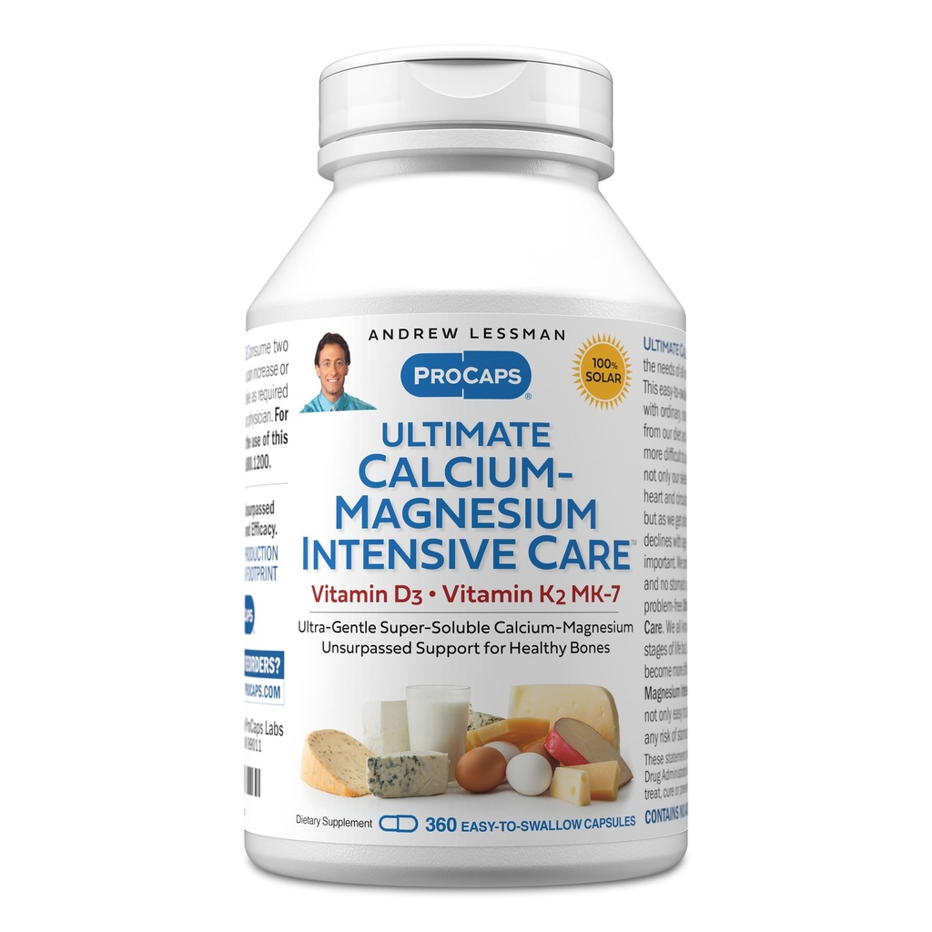 ANDREW LESSMAN Ultimate Calciu-Magnesium Terapie intensiva cu Vitamina D3 si K2 MK7-120 mcg - 360 Capsule  Uşor de înghiţit, Super Soluble. Fără aditivi
