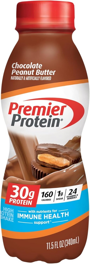 Premier Proteine Shake, Ciocolata Unt de arahide, 30g Proteine, 1g Zahăr, 24 Vitamine & Minerale, Nutrients pentru a sprijini Imuna Sănătate, 11.5 Fl Oz