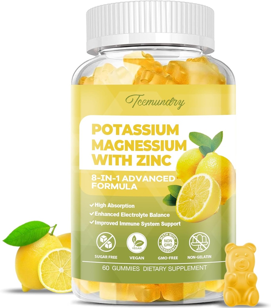 Gume suplimentare de potasiu pentru adulţi: Citrat de potasiu 99 mg - Supliment de magneziu de potasiu pentru muşchi, Electrolit, Energie