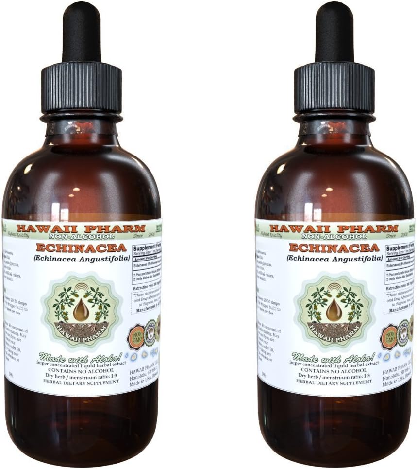 Echinacea Extract lichid fără alcool, Echinacea (Echinacea Angustifolia) Root Glicerite Hawaii Pharm Natural Herbal Supliment 2x4 oz