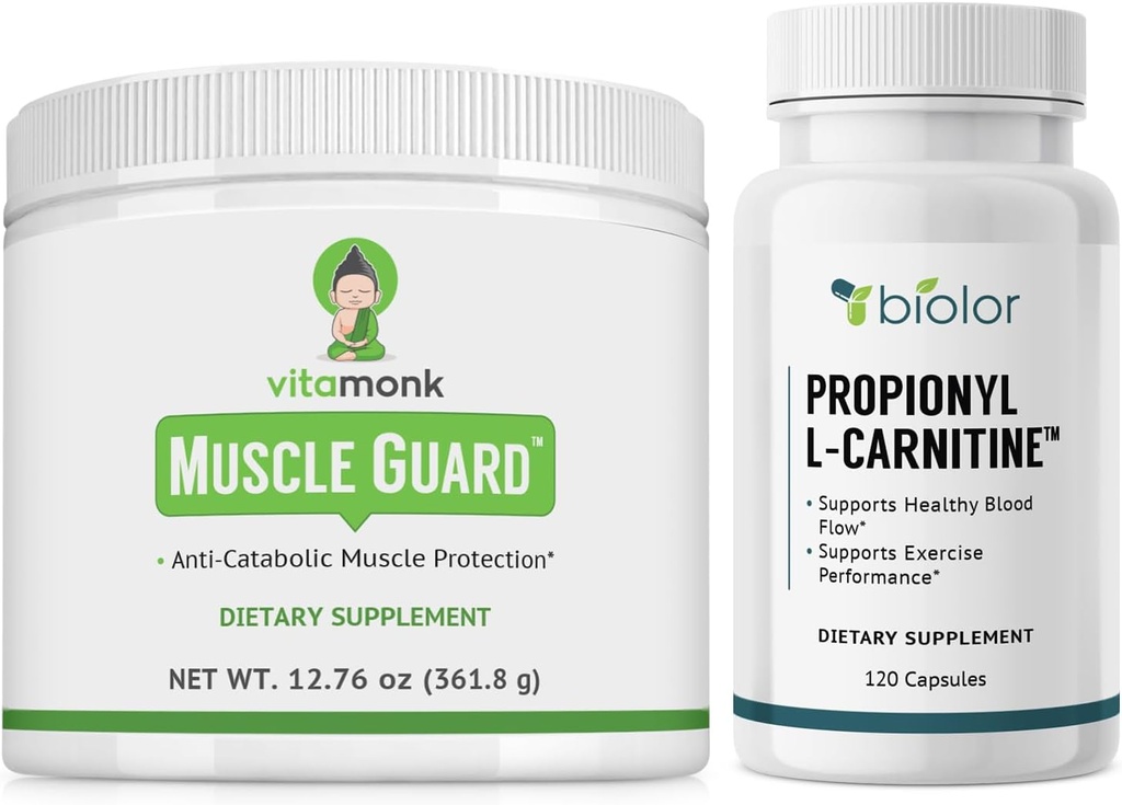 VitaMonk Muscle Guard & Biovy Propionyl-L-Carnitina cu HMB, EAAs, vitamina D, și magneziu, susține creșterea musculară, Putere, Rezistență, Circulatory Health, Jitter-Free Energy, și de recuperare antrenament