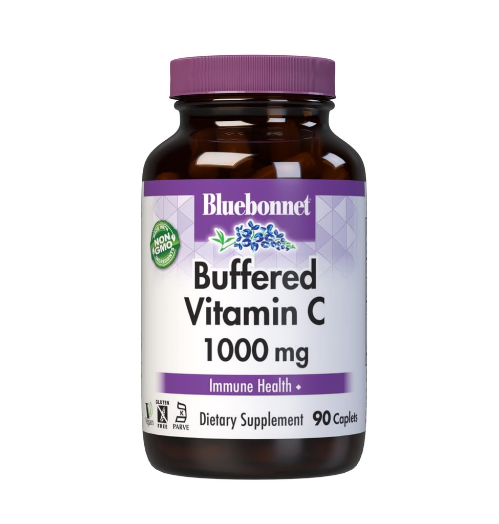 BlueBonnet Nutritie Buffered Vitamina C1000 mg Capsule vegetale Ascorbat de calciu afumat pentru Imun sanatate Soy gratuit Gluten nonGMO Dairy Kosher Capsule vegetale Vegan gratuit, Citrus, 90 Conte