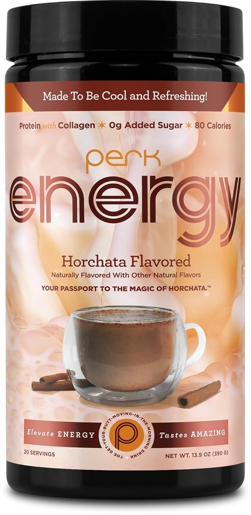Perk Energy Original Horchata Energy Drink Powder (20 serviri) - Gluten-Free, Peanut-Free