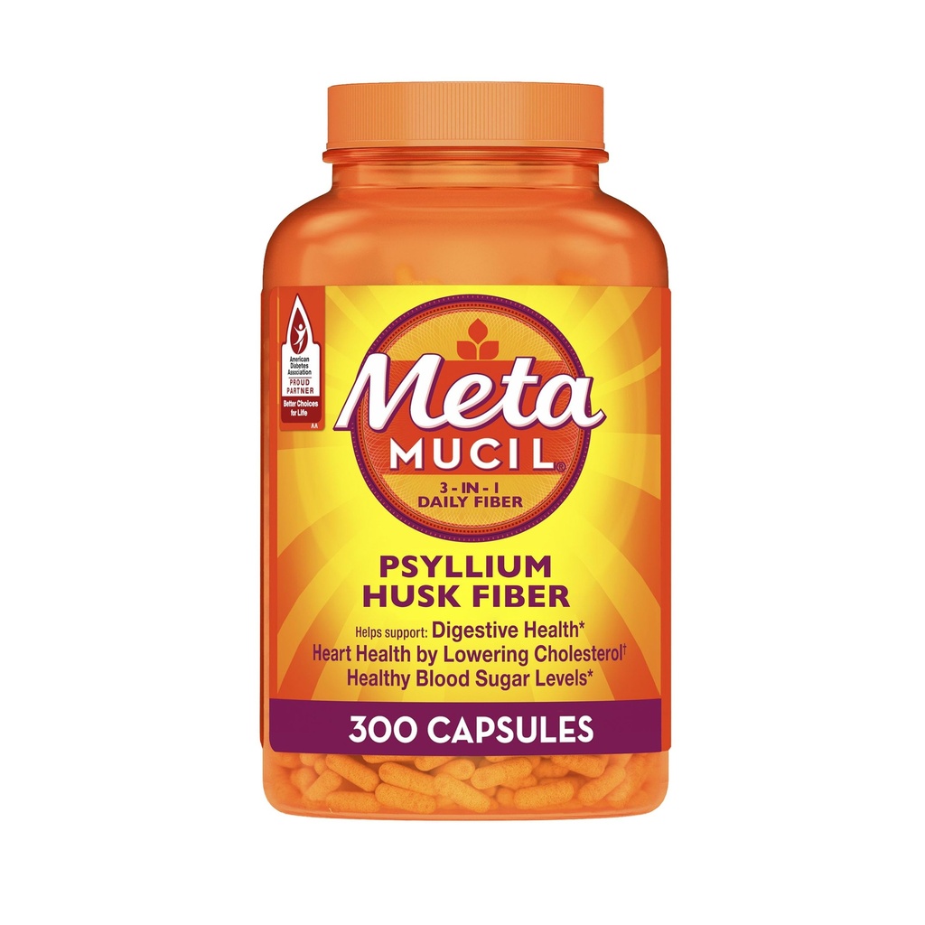 Metamucil, Psyllium Husk Capsules, 300 capsule, 3-in-1 Fibră Supliment, zilnic Psyllium Husk Fiber Capsulele ajuta la sustinerea sanatatii digestive prin promovarea regularitatii*, ajuta Suplimentul Daily Fiber