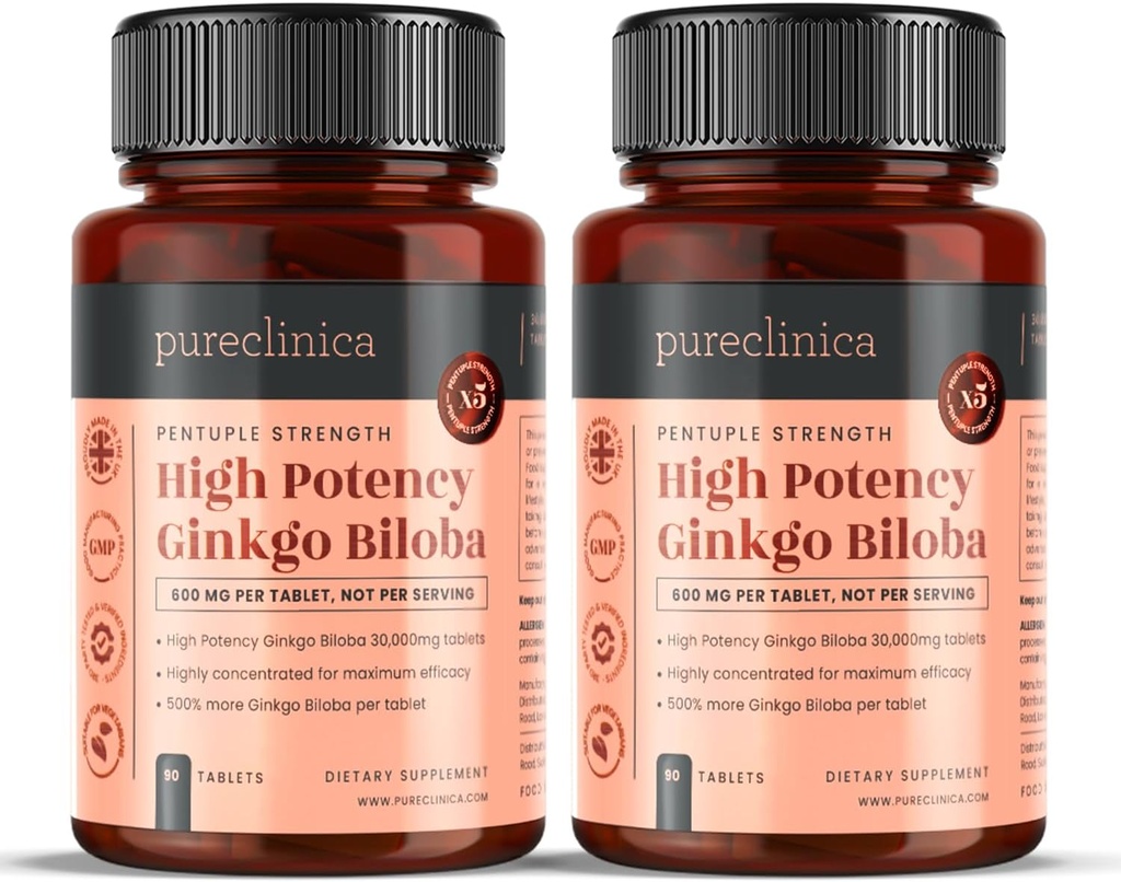 pureclinica mare potenta Ginkgo Biloba 30.000 mg x 180 comprimate (2 sticle de 90) - 6 luni de aprovizionare - 5 ori puterea produselor concurent