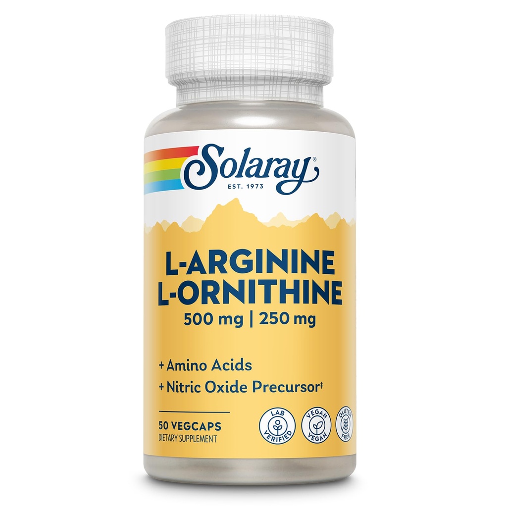 Solaray Free Form L-Arginina şi Ornithin Capsule, 50 Conte