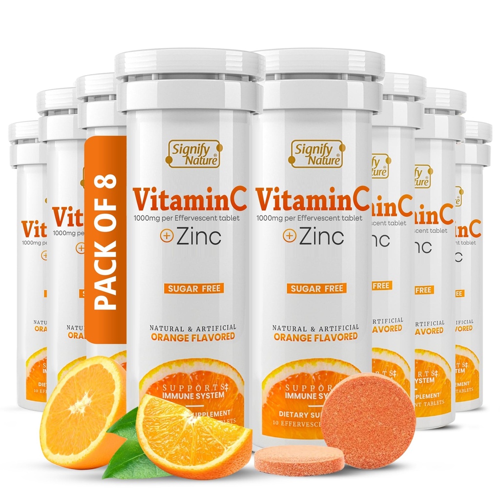 SEMNIFY NATURĂ Vitamina C 1000 mg Tablete efervescente - Suport imun potent VIT C cu supliment de zinc - fără zahăr & Vegan Formula 