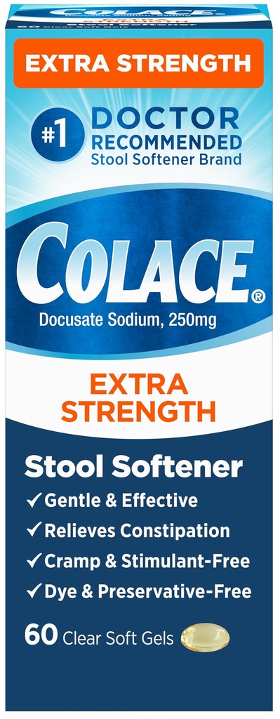 Colace extra Putere Stool Softener pentru Relief de constipație blând eficace, #1 Doctor recomandat Stool Softener Brand, 250 mg capsule Docusate, 60 Count (Pachet de 1)