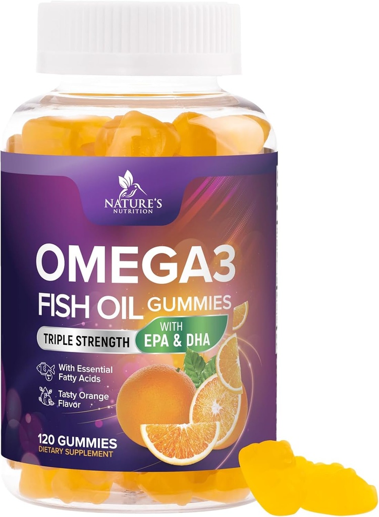 Omega-3 Gume, Gume de ulei de pește pentru adulți și copii, Omega-3 Gummy Vitamine, EPA & DHA ulei de pește acizi grasi Gummy Suplimentul, Suplimentele naturii pentru comun, Heart Health, & Brain Support - 120 Conte