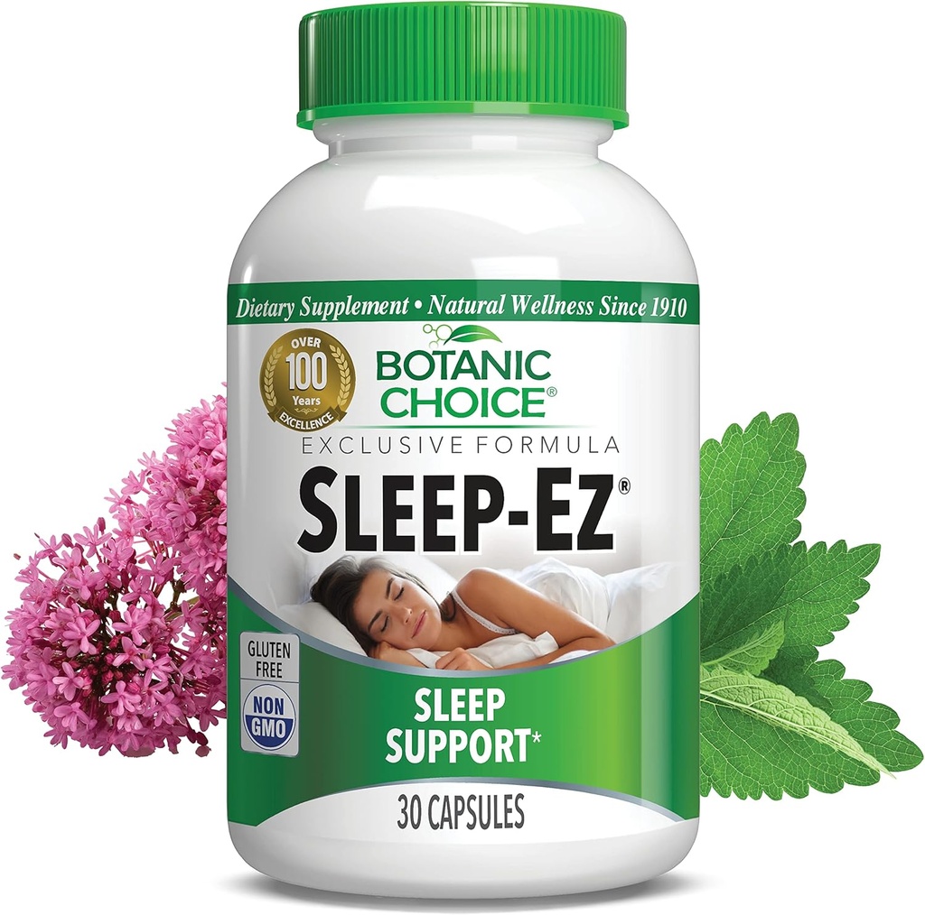 Alegerea botanică Sleep-Ez- Blend puternic de extract valerian, Melatonina, Hops, Kava Kava și Lemon Balm pentru a ajuta la somn Foster cu nici Grogginess (30 capsule)