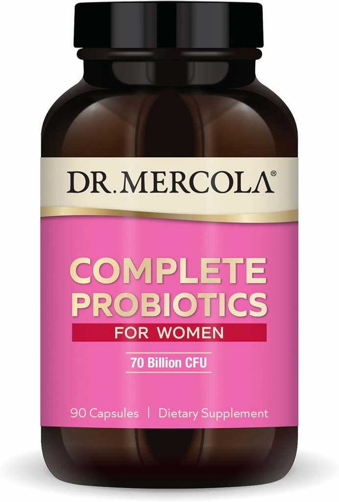 Dr. Mercola Probiotice complete pentru femei - Suporturi Gut, Vaginal & Imun - Contine Lactobacillus Strains - Non-GMO, Gluten-Free & Soy-Free - 90 capsule (90 Servings)