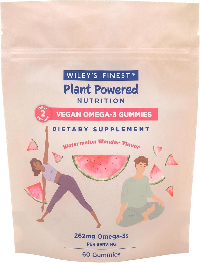 Wiley's Finest Vegan Omega-3 Gummies - Natural Sugar - Vegetarian Dha, Ala & Sda - Gluten Free - Pepene verde, 60 Gummies