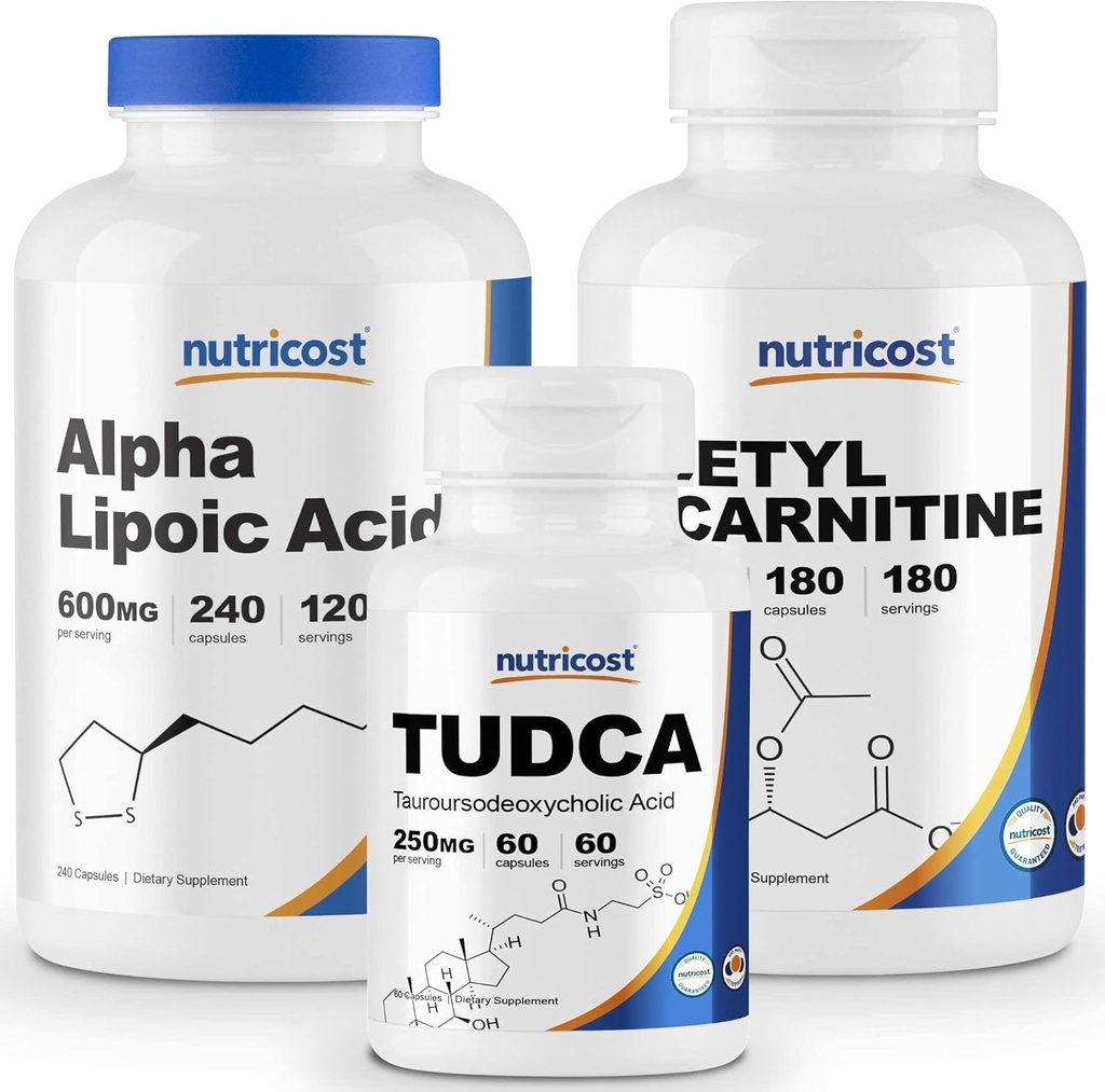 Nutricost Alpha Acid lipoic 600mg, 240 Caps & Tudca 250mg, 60 Caps & Acetil L-Carnitina 500mg, 180 Caps
