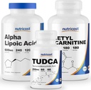 Nutricost Alpha Acid lipoic 600mg, 240 Caps & Tudca 250mg, 60 Caps & Acetil L-Carnitina 500mg, 180 Caps