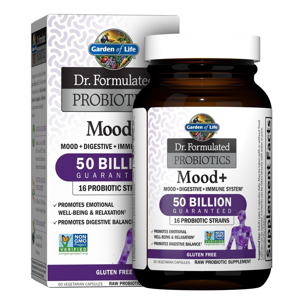 Grădina Vieţii Dr. Probiotice Formulate Mood+ - 50 Miliarde CFU - Susţine Relaxarea şi Digestive Health - 60 Capsule vegetariene