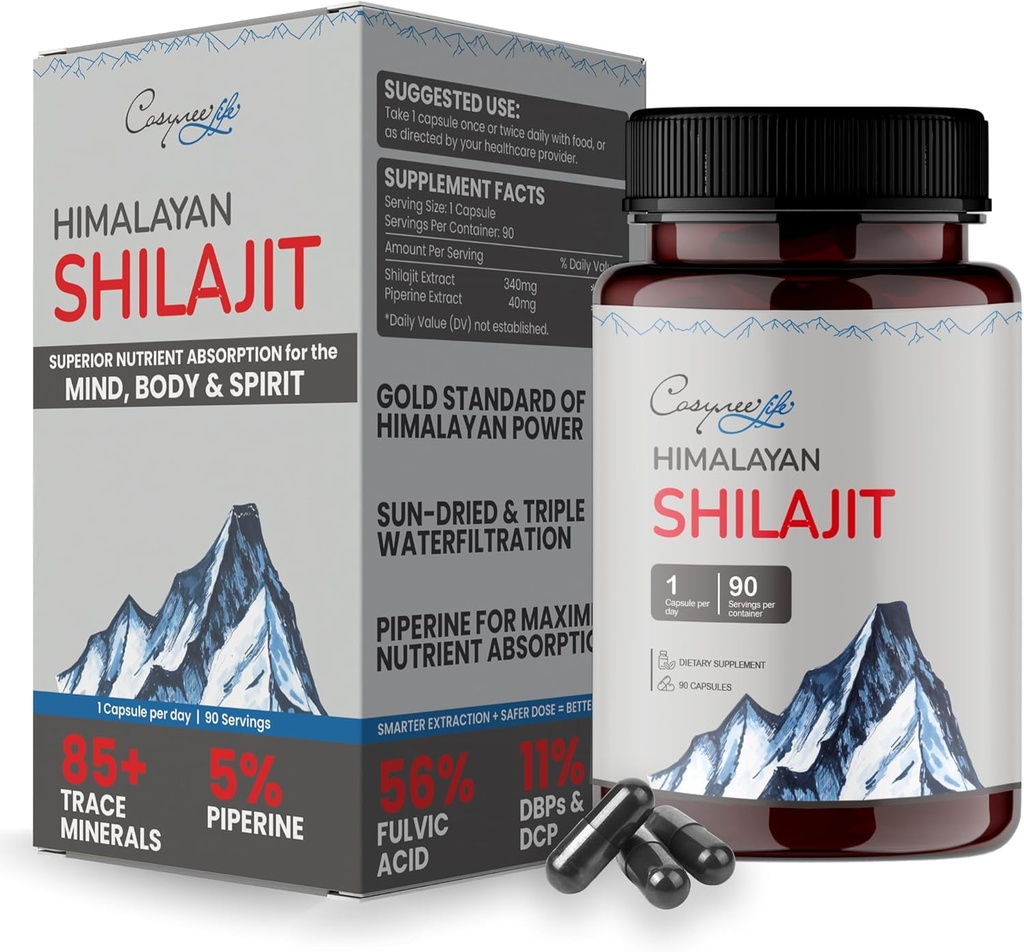 cosynee Himalayan Shilajit - Shilajit Capsules, Shilajit for Men, Shilajit for Women, 56% Acid fulvin & 5% Piperine, 90 Caps