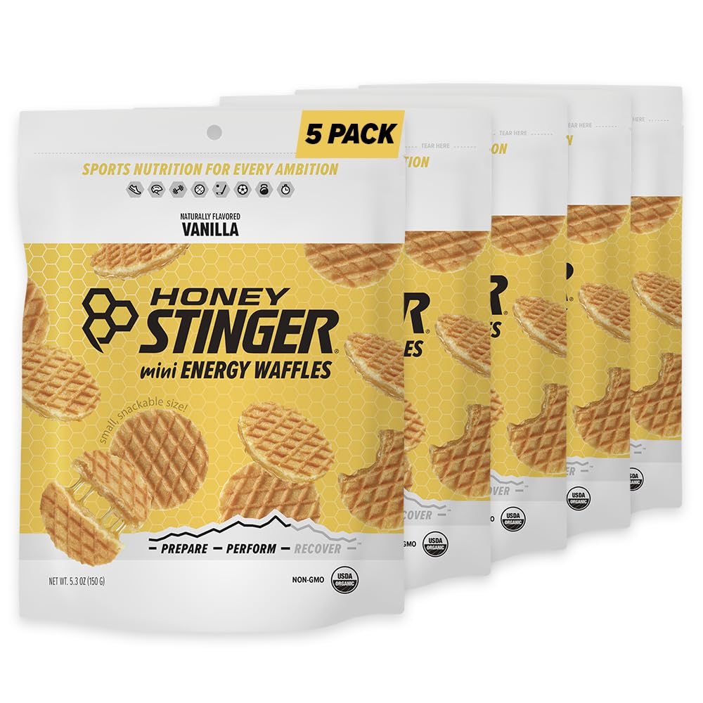 Honey Stinger Organic Mini Vanilla Vafe, Energie Stroopwafel pentru Exercitii, Rezistenta si Performanta, Sports Nutrition pentru Home & Gym, Pre si Post Workout, 5 Bags, 26,5 Ounce