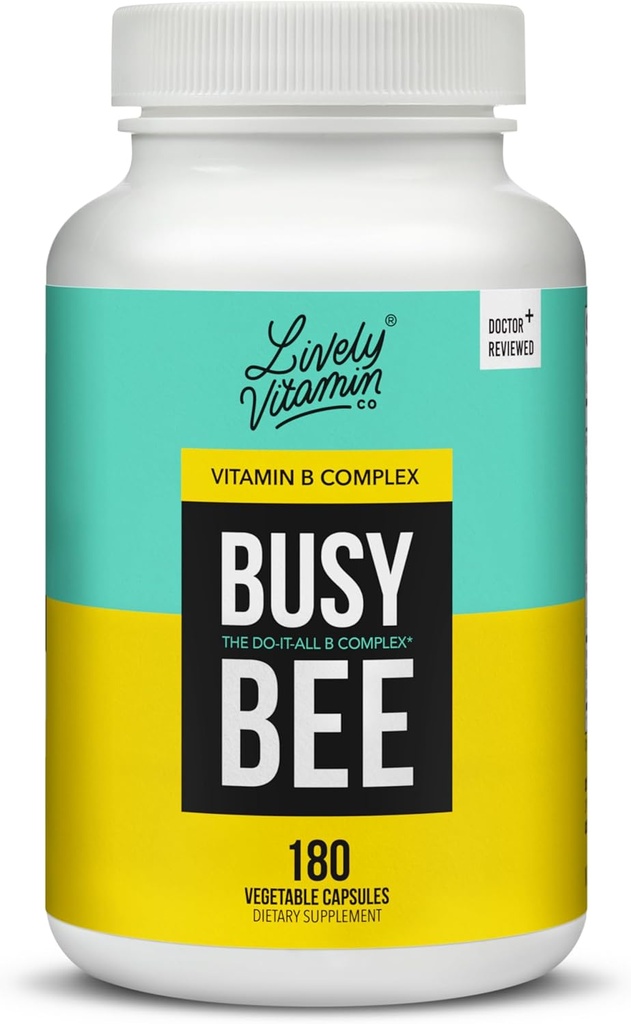 Lively VITAMIN CO. Albina ocupat - Complex de vitamina B foarte biodisponibil cu colină - Energie - Stres - Ceață cerebrală - Claritate mintală - Daune oxidative - Dairy Soy Gluten gratuit - 180 capsule Vegan