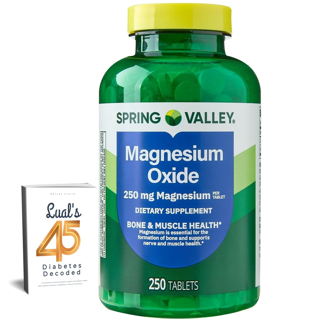 Spring Valley Magneziu 250mg 250 Conte, Bone & Muscle Health, Cel mai bun supliment de magneziu pentru femei, Supliment alimentar Bundle cu Lual 45 Diabet zaharat decodat