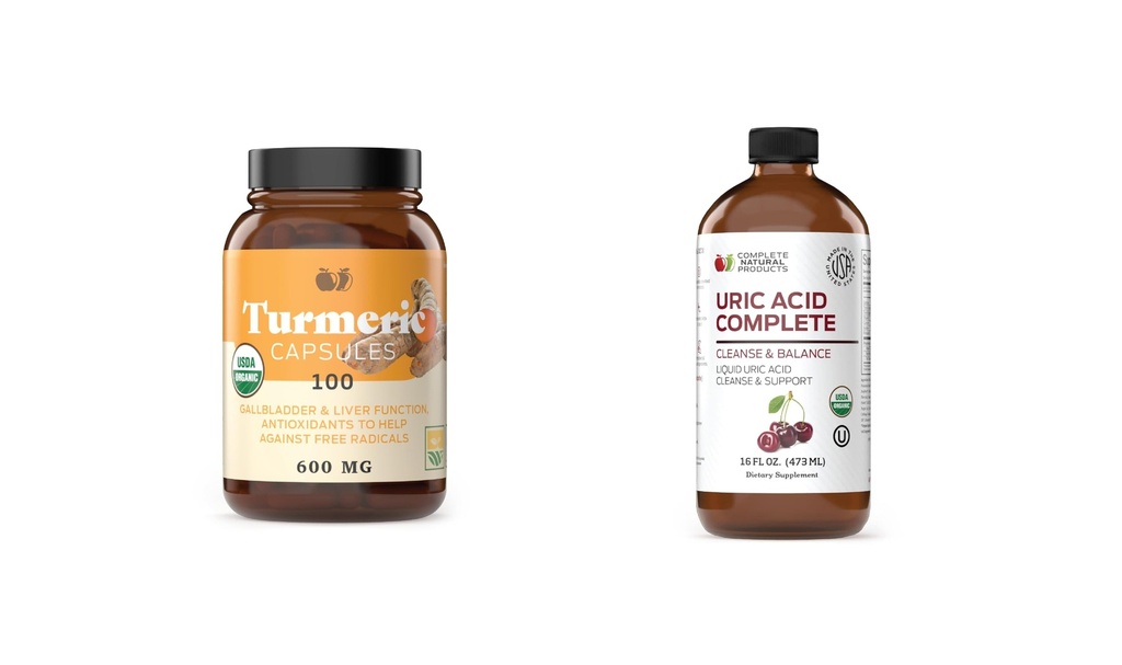 Produse naturale complete Turmeric 100 Capsule & Acid uric Complet 16 oz Bundle