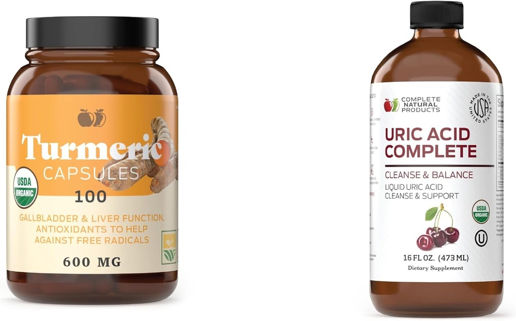 Produse naturale complete Turmeric 100 Capsule & Acid uric Complet 16 oz Bundle